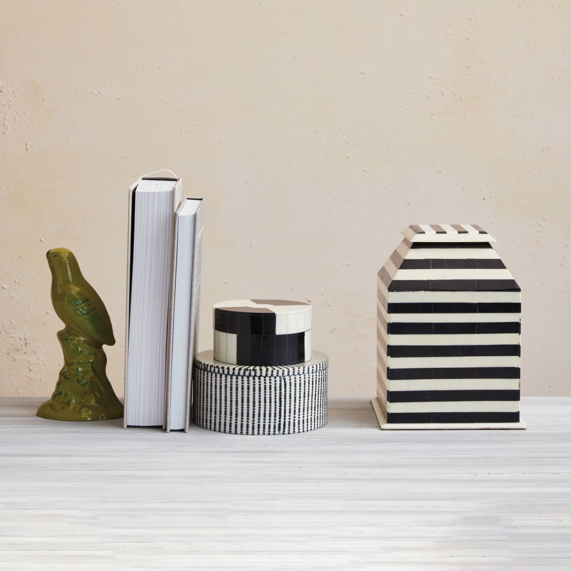 Hello Honey® 4.5" Black & White Striped Round Reclaimed Wood Box